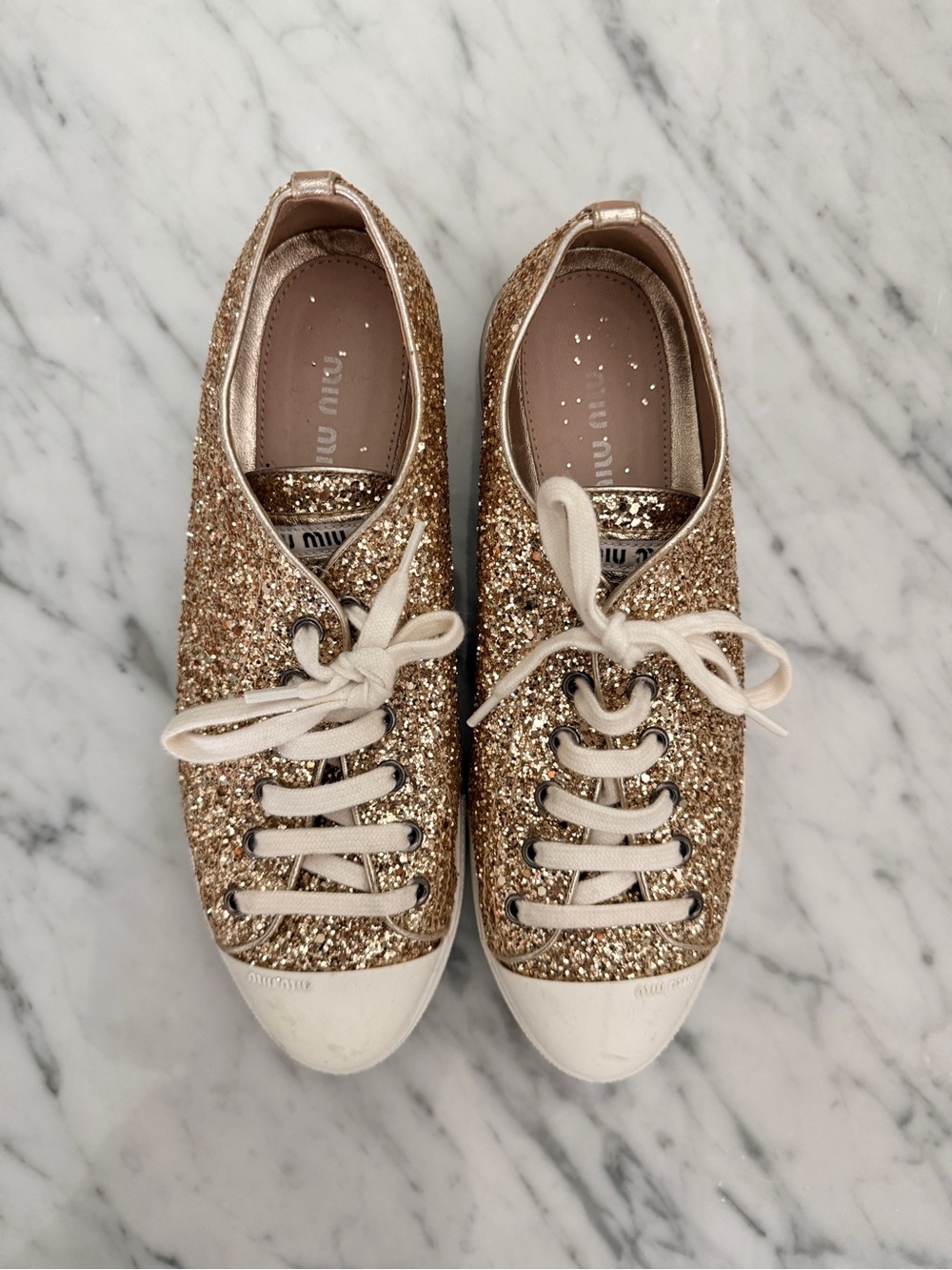 Miu Miu Gold Glitter Sneakers